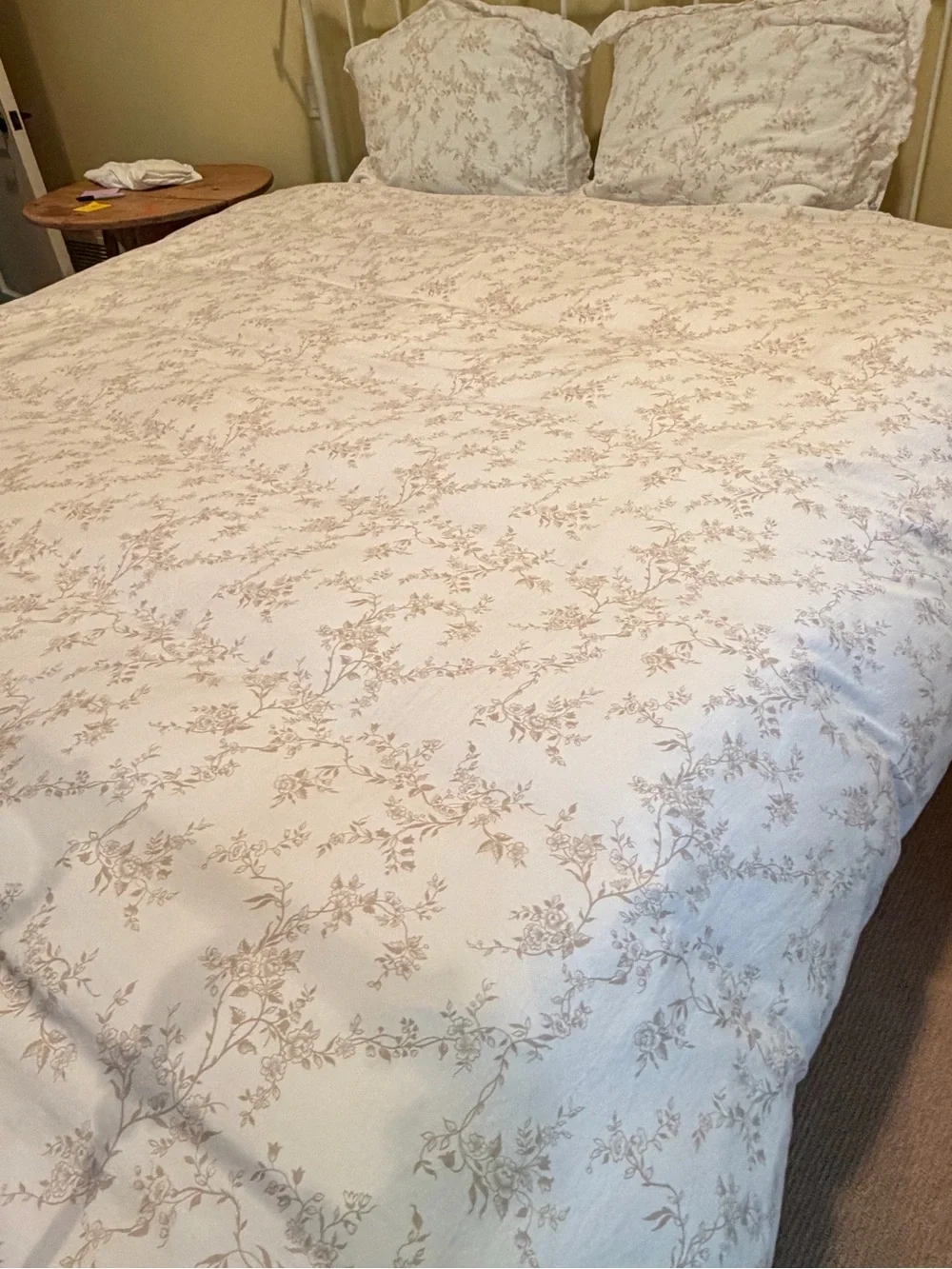 Schweitzer Linen King Duvet Cover & Two Shams Egyptian Cotton Beige Floral Italy